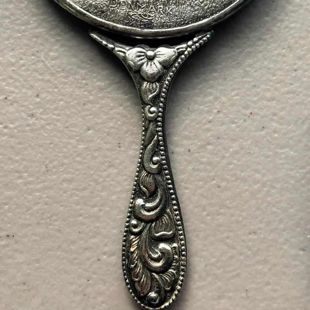 Vintage Hans Jensen Denmark Silver Plated Hand Mirror Repoussé Stamped Danish - Picture 7 of 13